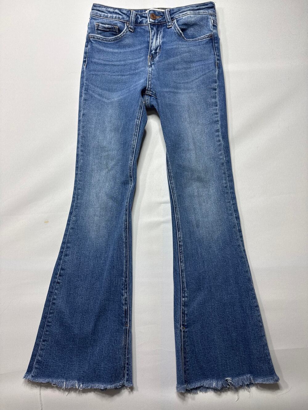 Vervet Blue Women's Raw Hem Split Ankle Flare Stretch‎ Jeans - Size 25 (25x27.5)